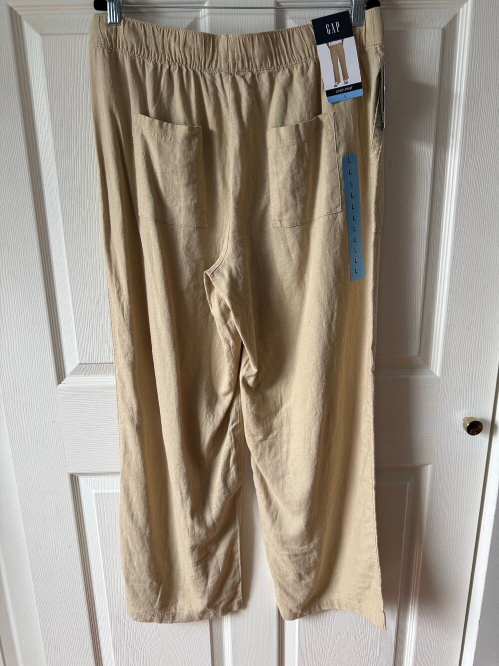 Gap NWT Linen‎ Blend Wide Leg Pants Khaki Drawstring Pockets Womens Size L